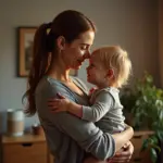 Теплый момент между матерью и ребенком, символизирующий эмоциональную привязанность и доверие